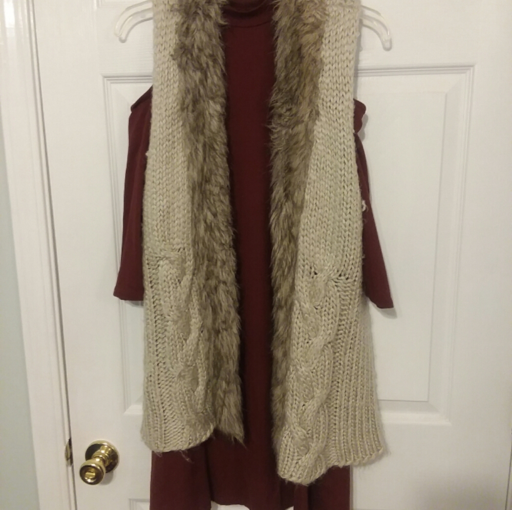 Burgundy dress w/ fur vest